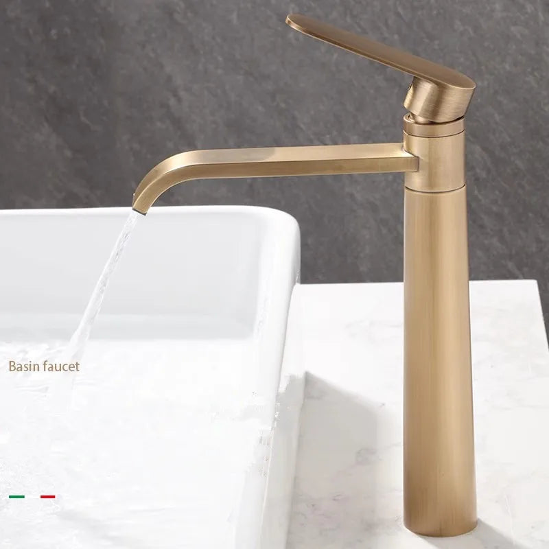 Afralia™ Antique Bronze Basin Faucet Hot & Cold Brass Sink Mixer Tap