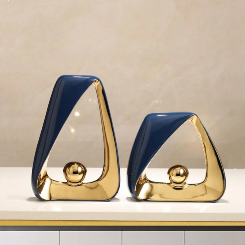 Afralia™ Geometric Triangles Golden Ball Skeleton Sculpture: Abstract Home Decor Figurine