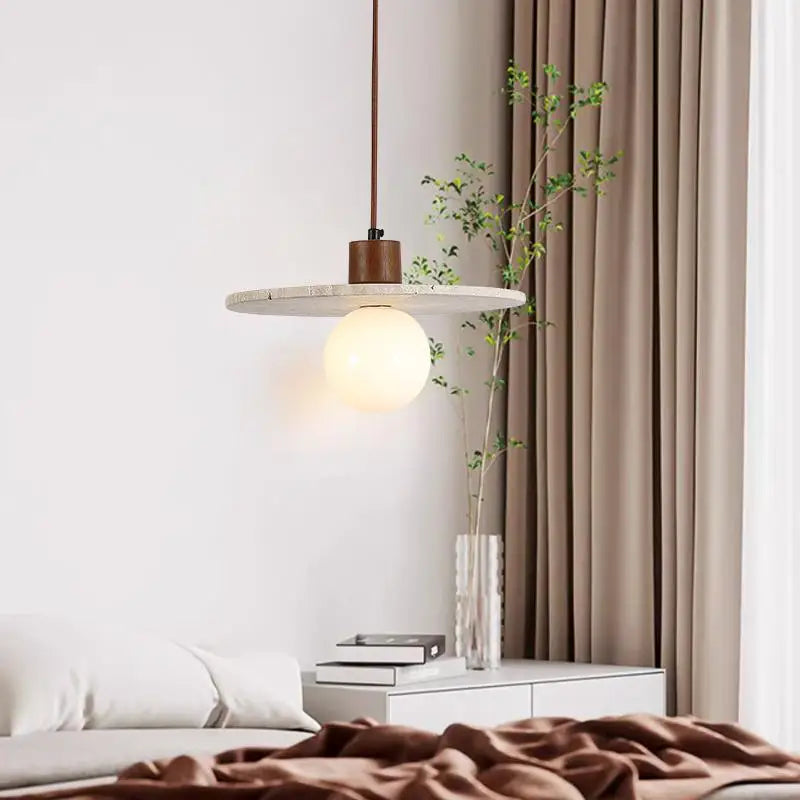 Afralia™ Yellow Travertine Glass LED Pendant Lights for Elegant Interior Decor
