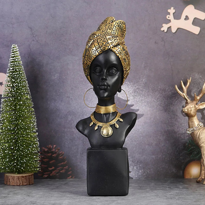 Afralia™ Retro African Black Woman Bust Figurines for Home Decor