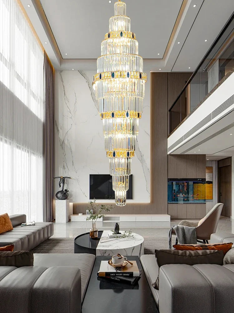 Afralia™ Nordic Modern Luxury Crystal Ceiling Chandelier for Foyer Hotel Stairwell Villa