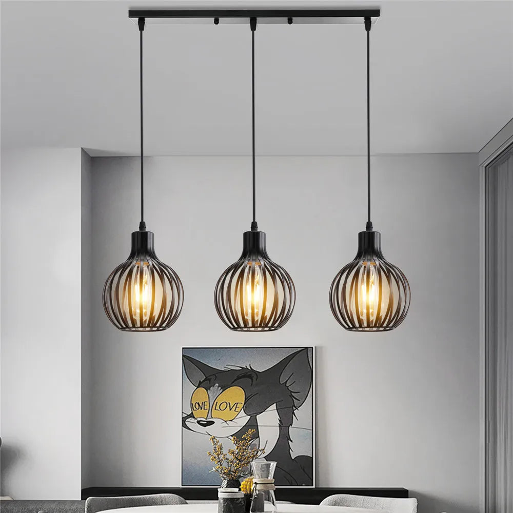 Afralia™ Vintage Iron Cage Pendant Lights | Dining Chandelier Kitchen Lighting | E27 Hanglamp