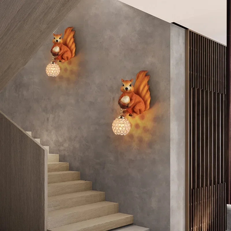 Afralia™ Cute Squirrel Resin LED Wall Lamps for Home Decor and Lighting
