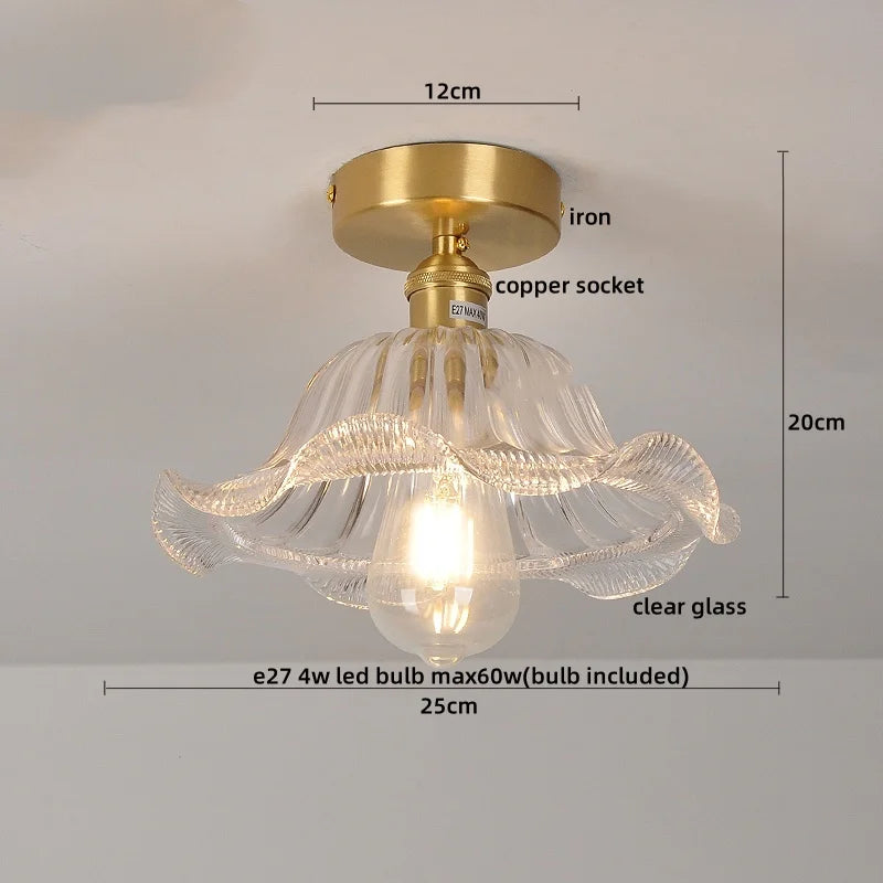 Afralia™ Green Glass Copper Ceiling Light Fixture Balcony Kitchen Modern LED Lamp