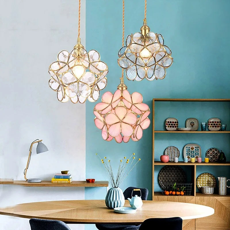 Afralia™ Glass Petal Pendant Light: Handmade Modern Flower Stained Lamp for Bedroom & Living Room