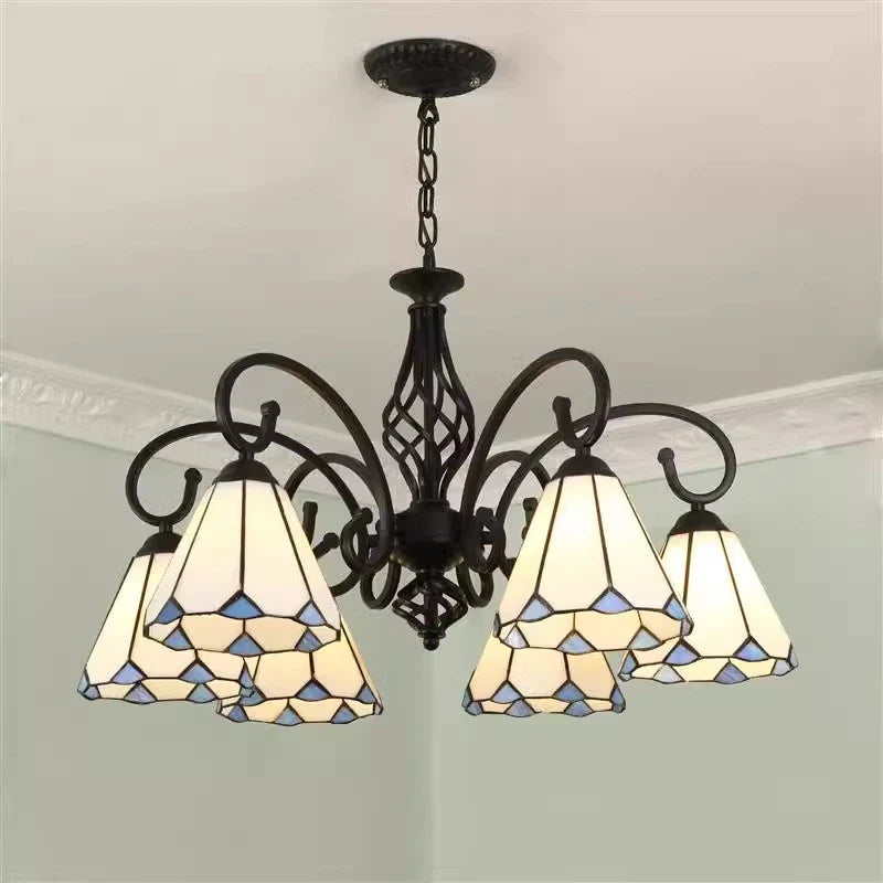 Afralia™ Tiffany Chandeliers: Stained Glass Mediterranean Style Hanging Lamp for Home Lighting