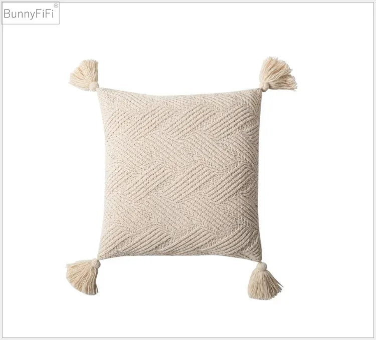 Chenille Knit Cushion Cover with Tassels for Home Sofa Bed by Afralia™