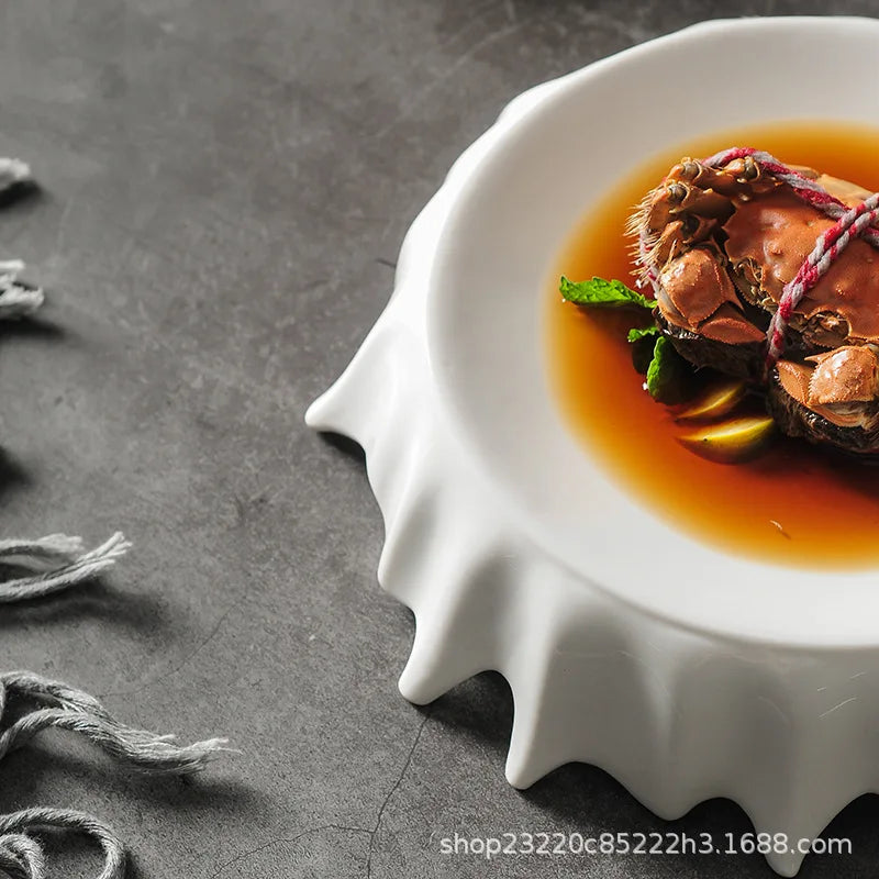 Afralia™ Ceramic Irregular Plate Set: Dinner, Steak, Dessert, Snack, Pasta, Cake - Solid Color Tableware