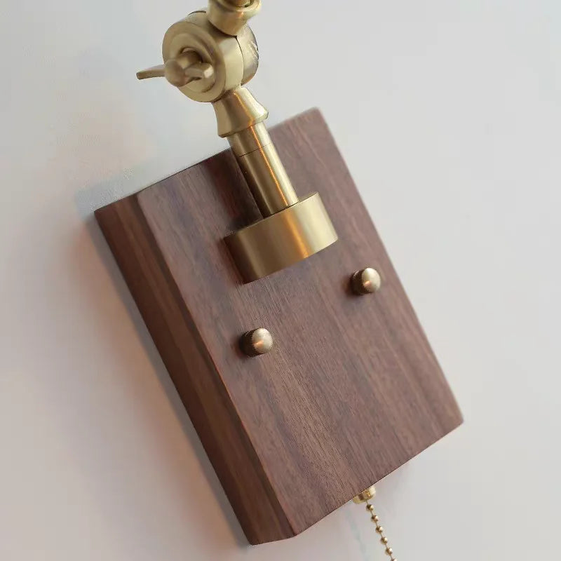 Afralia™ Wood LED Wall Sconce Pull Chain Switch Rotatable 2 Arms Stair Light