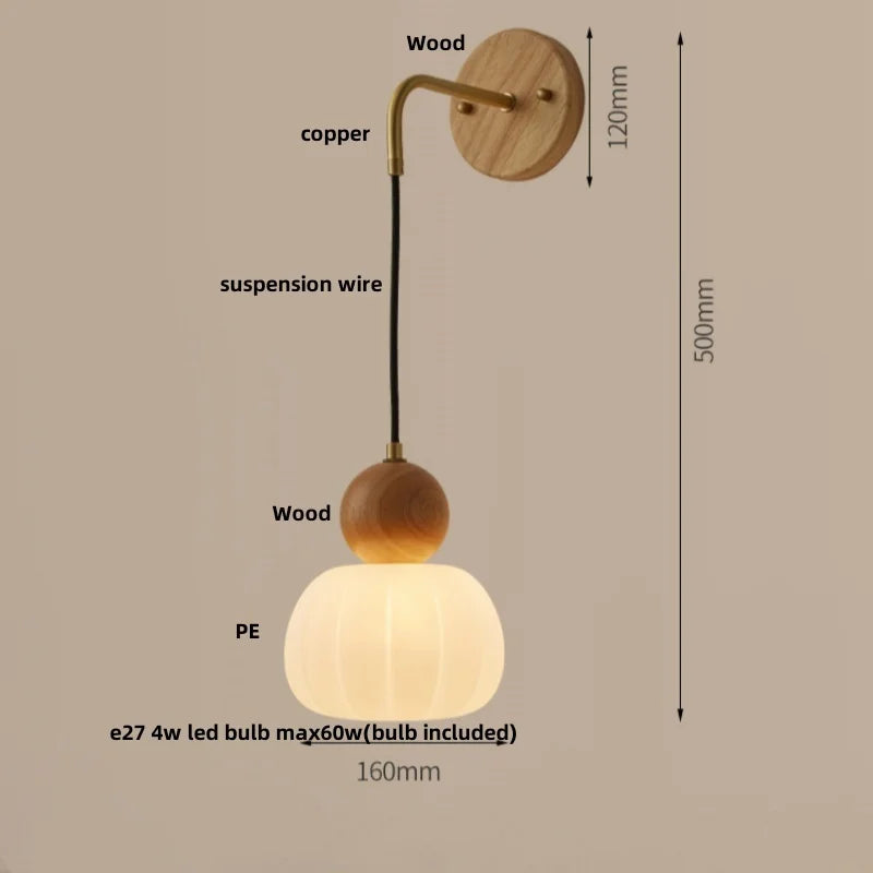 Afralia™ Walnut Wood LED Wall Lamp Sconce Pull Chain Switch Adjustable Art Light