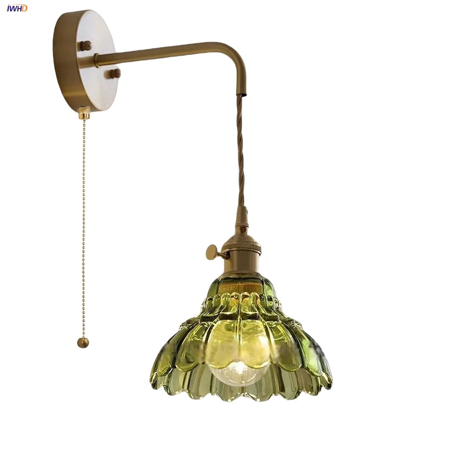 Afralia™ Modern Copper Flower Glass Wall Light with Pull Chain