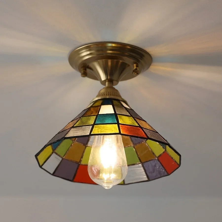 Afralia™ Tiffany Glass LED Ceiling Lamp for Corridor, Bedroom, and Restaurant