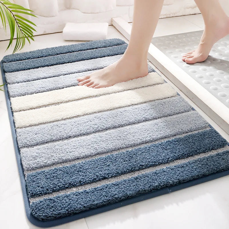 Afralia™ Stripe Thicken Bath Rug: Large Absorbent Quick-drying Entry Flocked Carpet