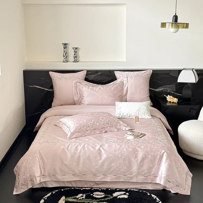 Afralia™ Jacquard 100s Egyptian Cotton Bedding Set: King Queen Ru Size Sheet Blanket Pillowcase