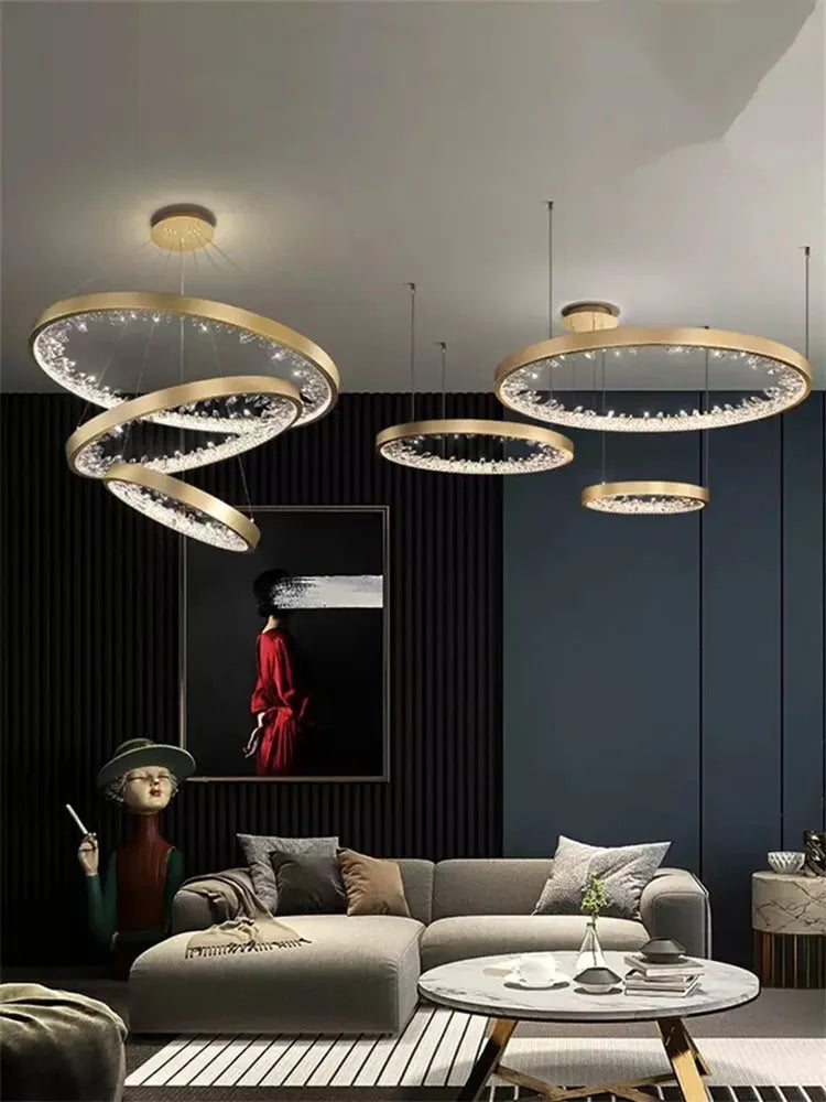 Afralia™ Crystal Led Chandelier: Modern Luxury K9 Ring Dimmable Circle Hanging Lamp - Bedroom Living Dining Room Lighting