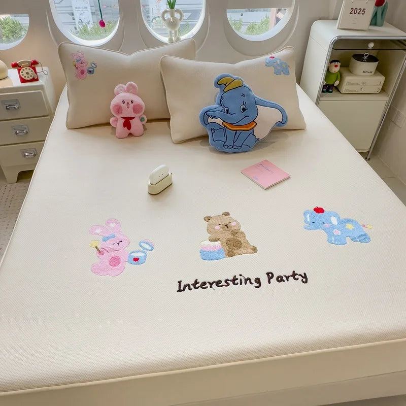 Afralia™ Cartoon Embroidered Fitted Sheet for Single Bed - All-Season Comfort