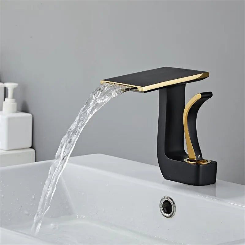 Afralia™ Gold & Black Brass Bathroom Basin Faucet Cold Hot Water Mixer Sink Tap