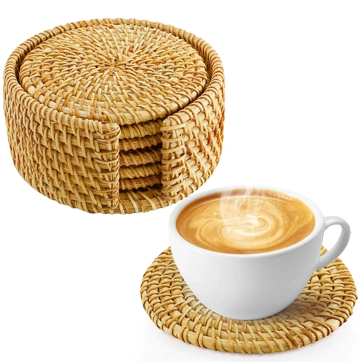 Afralia™ Rattan Coasters Set: Natural Wicker Boho Style, Heat-resistant, 6pcs