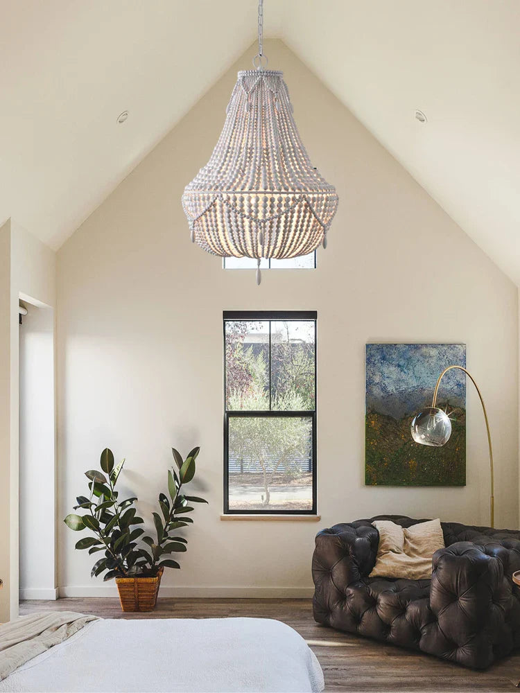 Afralia™ Bohemian Wood Bead Chandelier & LED Ceiling Light Fixture