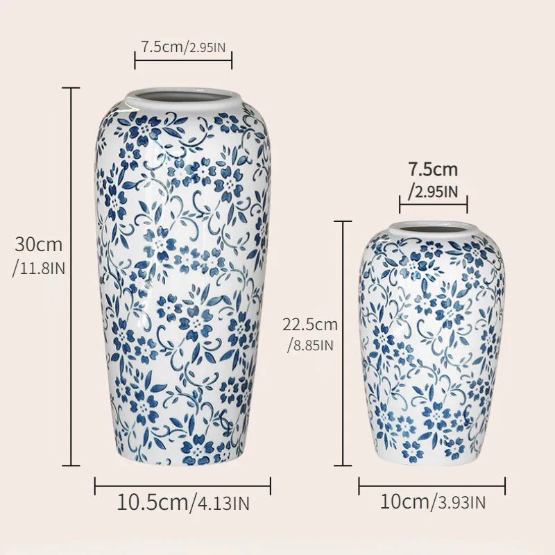 Afralia™ Blue & White Ceramic Vase, Ice Crack Flower Arrangement, Living Room Décor & Planting