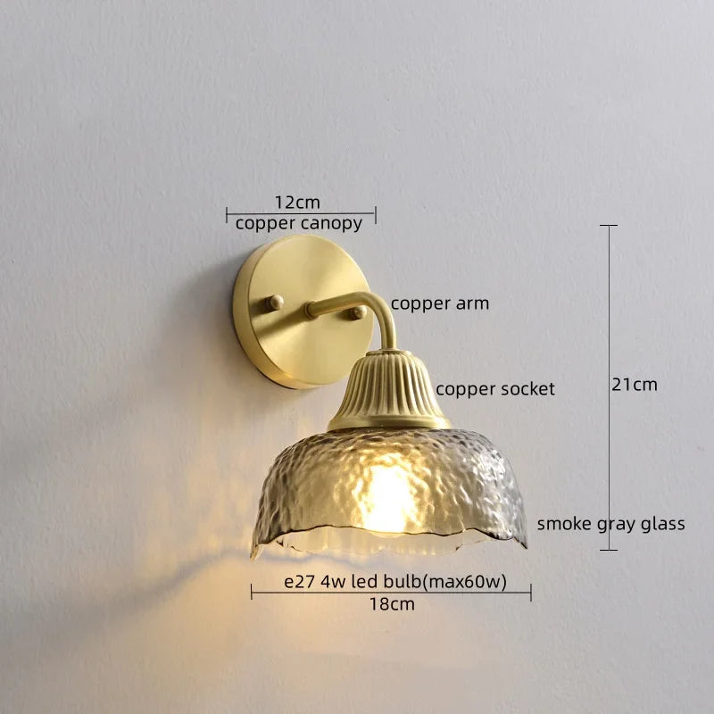 Afralia™ Copper Glass LED Wall Lamp Japanese Style Home Decor Fixture