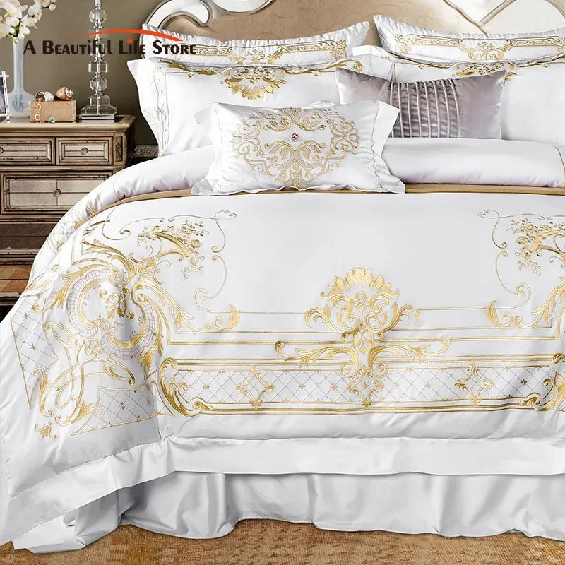 Afralia™ Luxury European Palace Style Bedding Set with Gold Embroidery