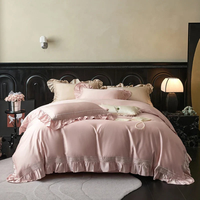 Afralia™ 1000TC Luxury Embroidery Ruffles Bedding Set with Soft Silky Feel