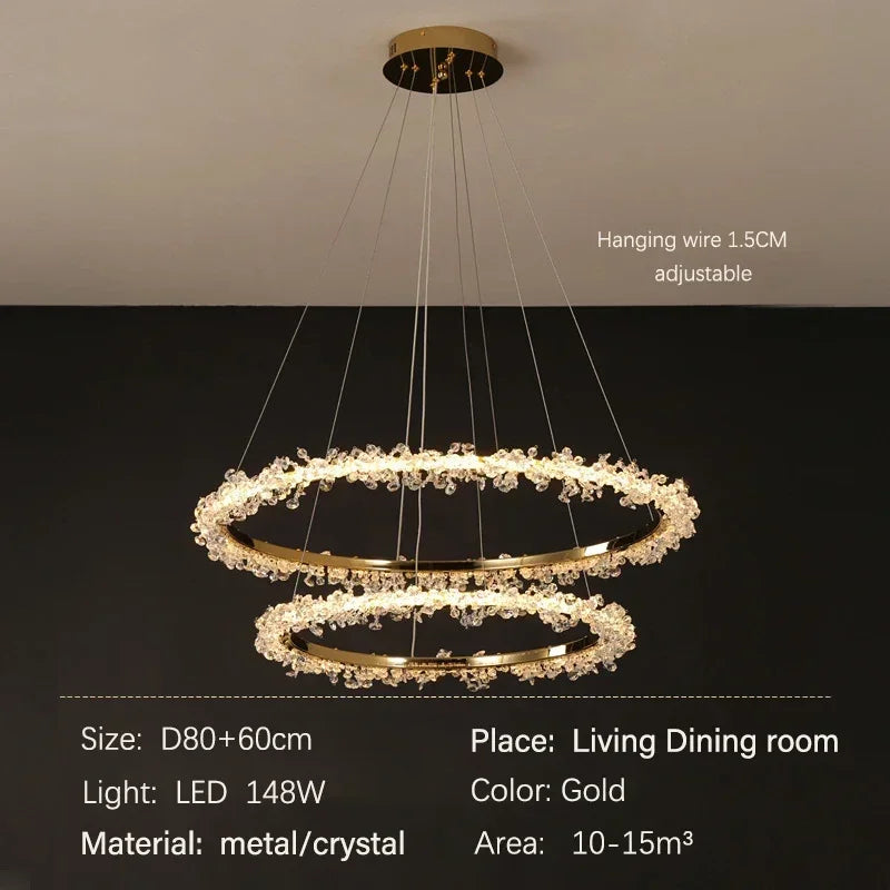 Afralia™ Nordic Gold Round Crystal LED Chandelier for Modern Luxury Living Room