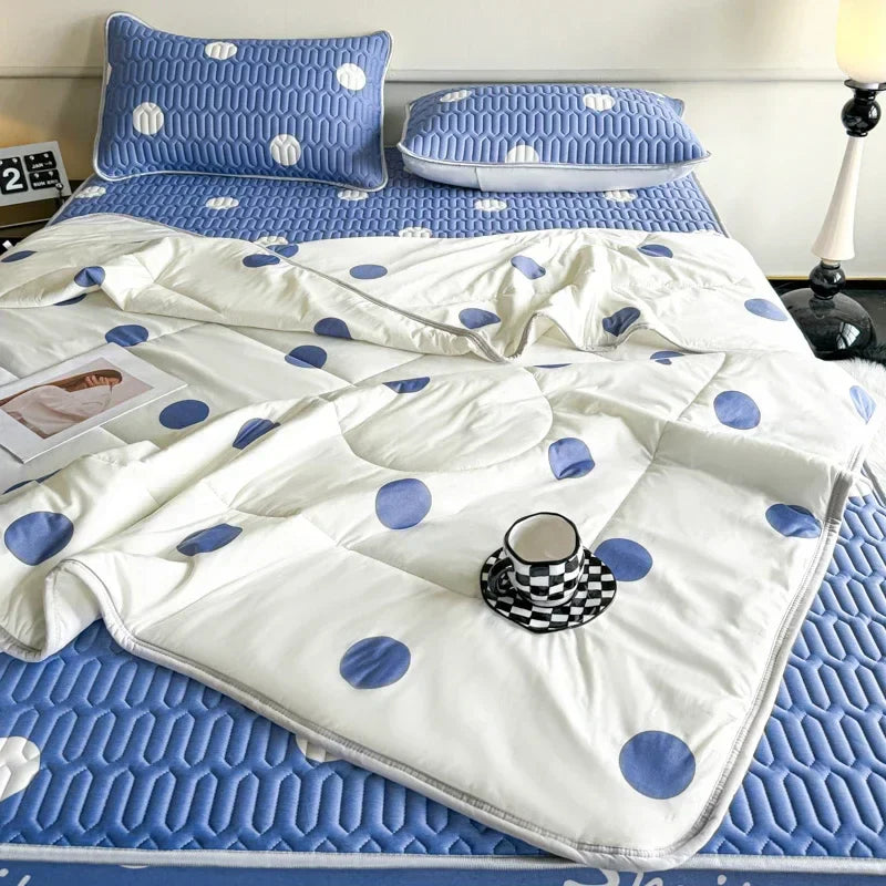 Afralia™ Cool Feeling Silky Summer Comforter & Latex Fitted Sheet Set