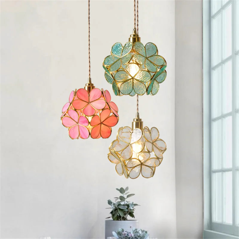 Afralia™ Glass Petal Pendant Light: Handmade Modern Flower Stained Lamp for Bedroom & Living Room