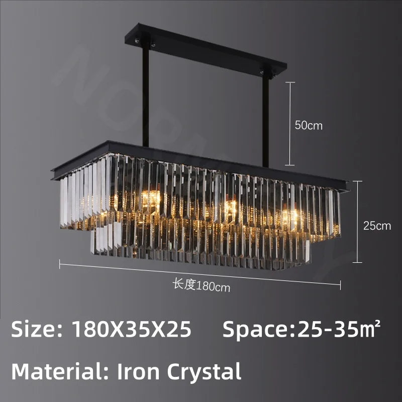 Afralia™ Crystal Pendant Light: Black Rectangular Dining Room Fixture, American Style Retro Design