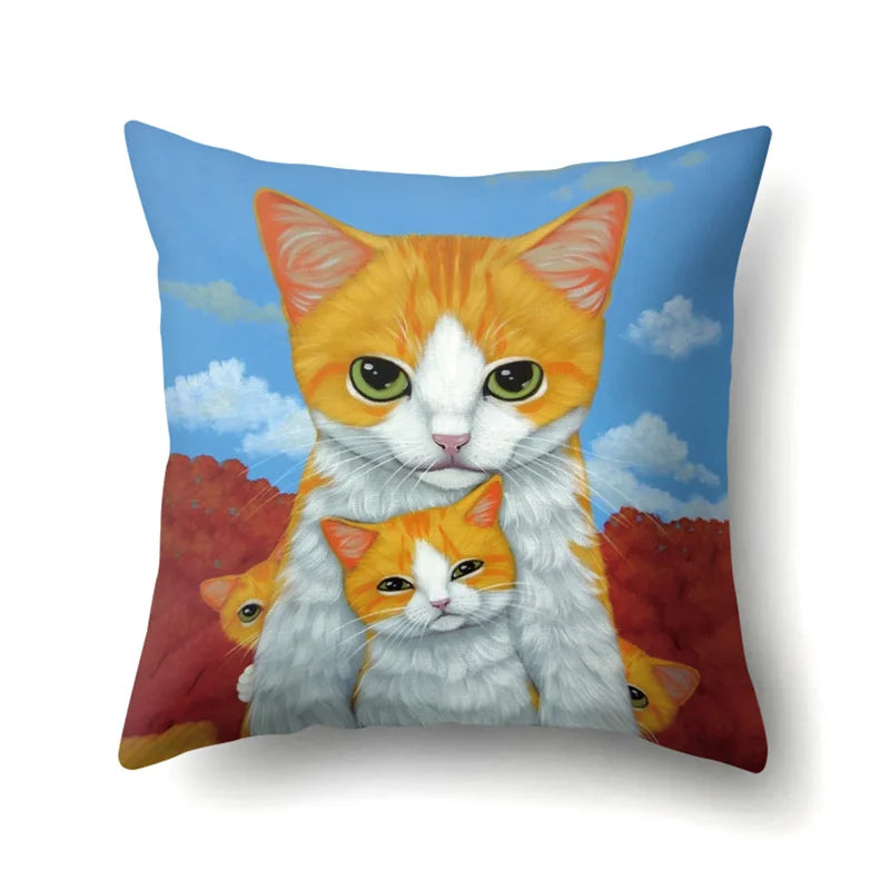 Colorful Cat Animal Pillowcase 45x45cm by Afralia™ - Home Decor Cushion Covers