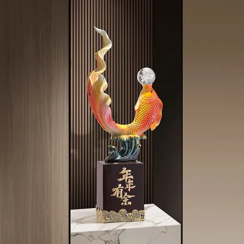 Afralia™ Feng Shui Carp Sculpture: Resin Decorative Statue for Collection and Business Opening