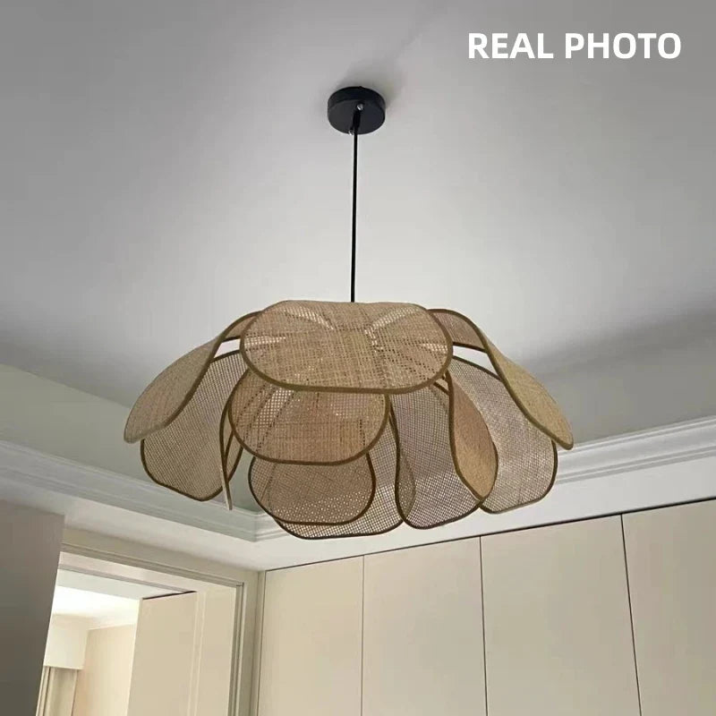 Afralia™ Flower Rattan Pendant Lights Chandelier - Nordic Style Home Decor Lamp