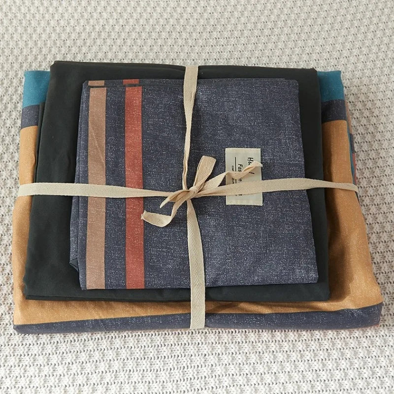 Afralia™ Japanese Grid Printed Cotton Bedding Set in Queen/King for Cozy Sleep