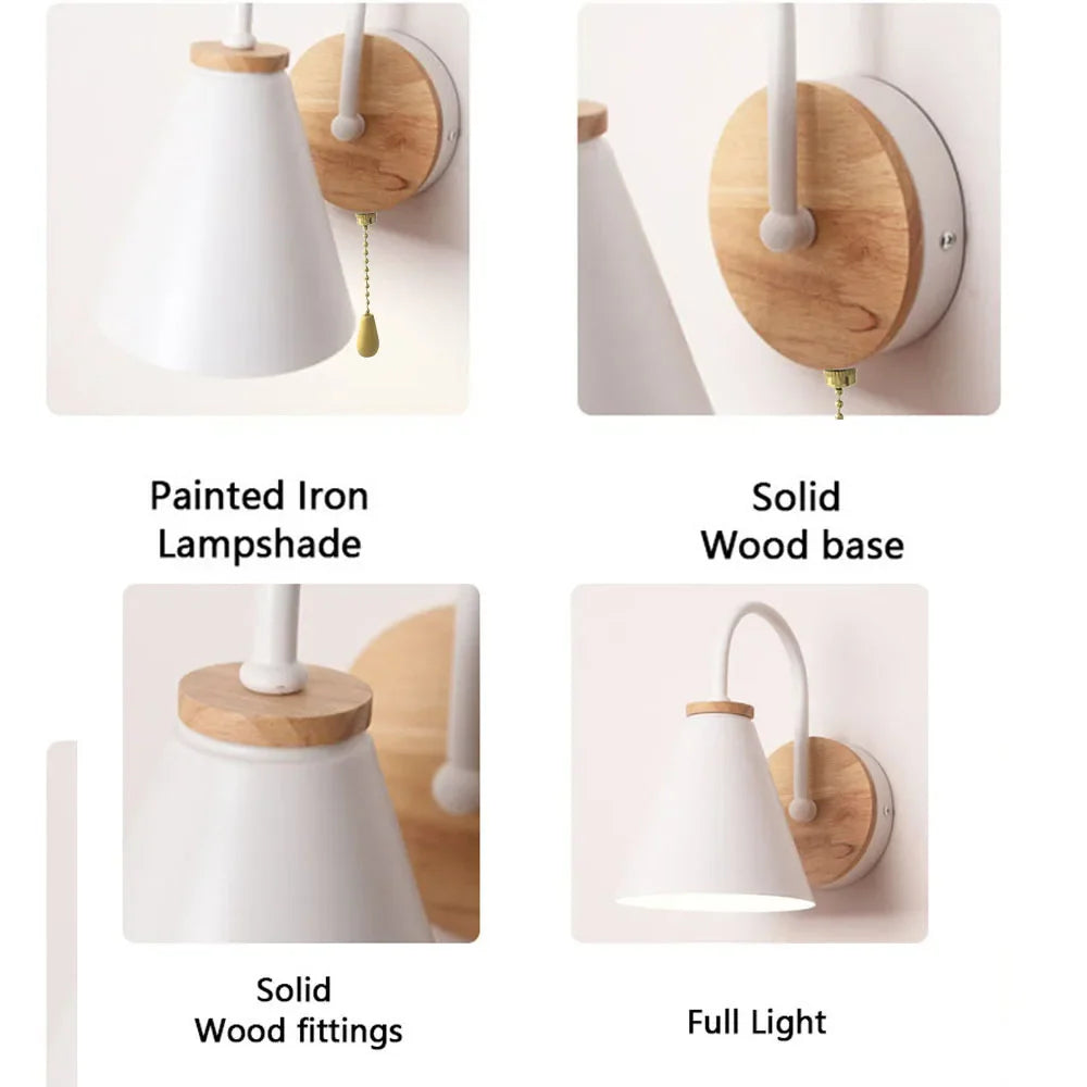 Afralia™ Nordic Iron Wood Wall Light Fixture LED Lamp for Indoor Home Decor