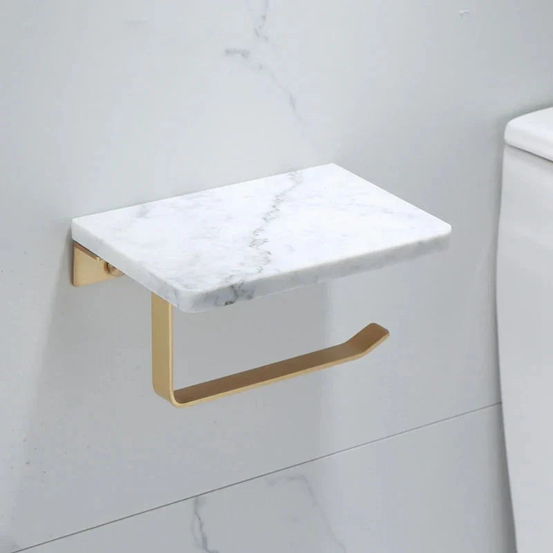 Afralia™ Brass Marble Toilet Paper Holder Nordic Brushed Gold Bathroom Tissue Shelf