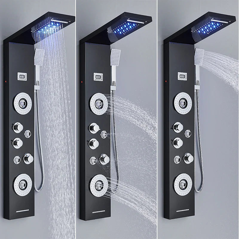 Afralia™ LED Shower Panel Tower Rain/Waterfall Massage Spa Jets Bathroom Column