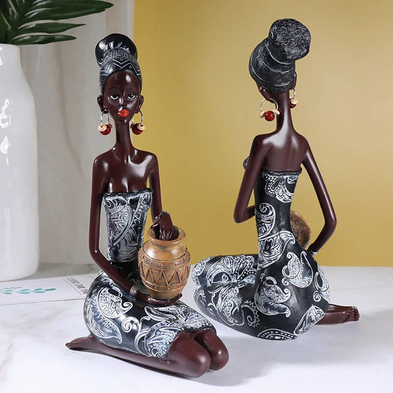 Afralia™ Vintage African Women Art Sculpture Home Decor Figurine