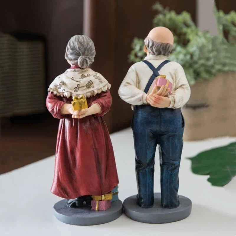 Resin Handicraft Old Couple Figure Sculpture by Afralia™ - Home Decor Figurines