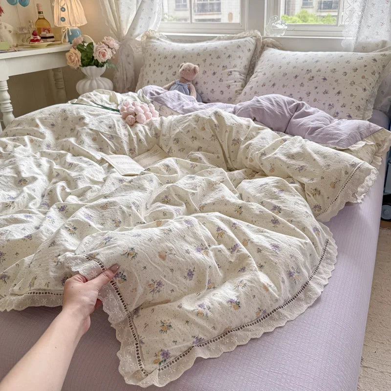 Afralia™ Summer Hollow Lace Floral Bedding Set - Princess Style, Soft & Breathable