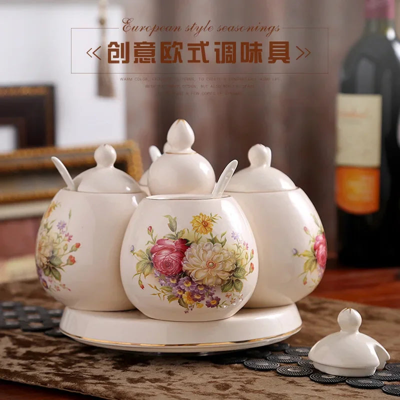 Afralia™ Ceramic Seasoning Set with Rotatable Spice Jar, Modern Kitchen Accessories