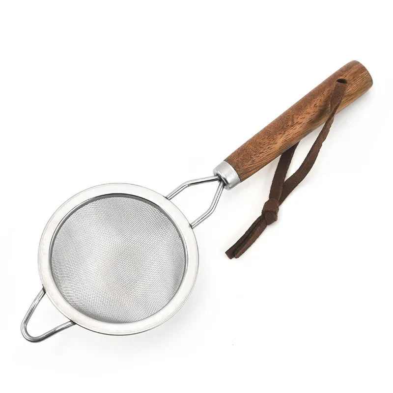 Afralia™ Stainless Steel Strainer Colander with Wooden Handle for Household Use