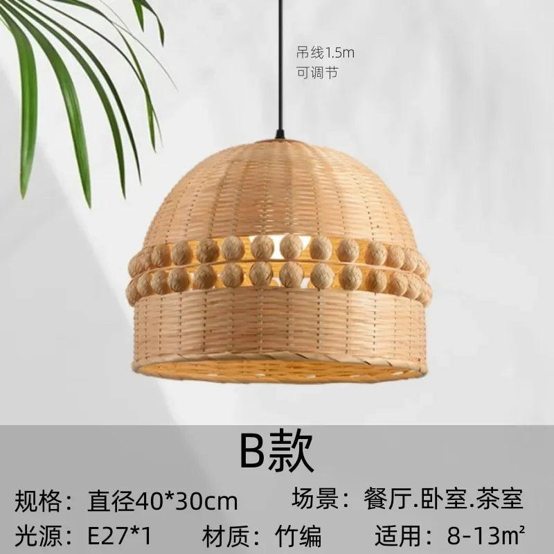 Afralia™ Bamboo Weave Pendant Light LED E27 Modern Zen Decor Restaurant Bar Tea Room