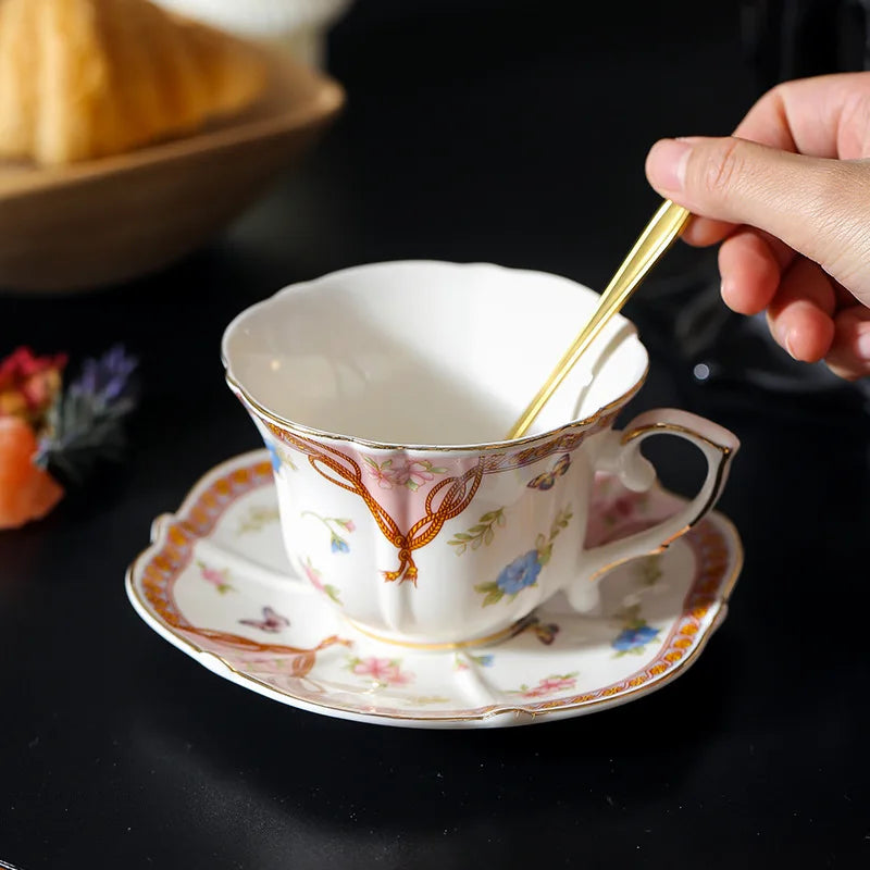 Afralia™ Wheat Lace Ceramic Cup & Saucer Set for Elegant Dining and Enjoying Beverages