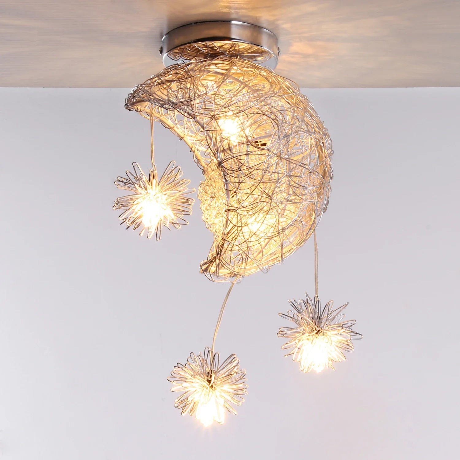 Afralia™ Moon Star Pendant Light Chandelier LED Fixture for Kid Bedroom & Christmas Decor