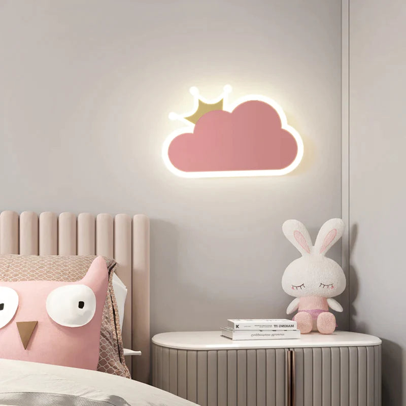 Afralia™ Children's Room Crown Clouds Rocket Planet Night Light Bedside Lamp