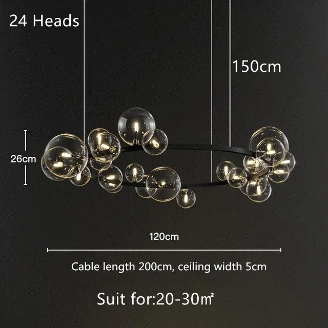 Afralia™ Glass Ball Chandelier: Designer Dining Table Bubble Lamp for Indoor LED Lighting