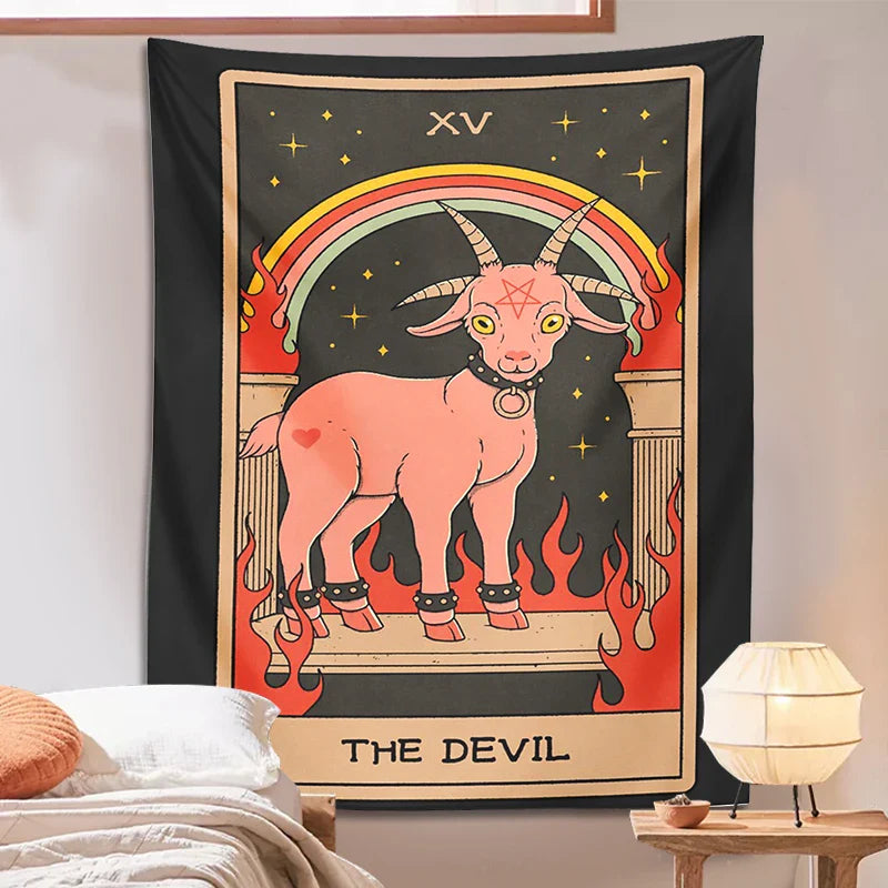 Afralia™ Devil Tarot Goat Wall Hanging Tapestry - Home Decor Hippie Dorm Room