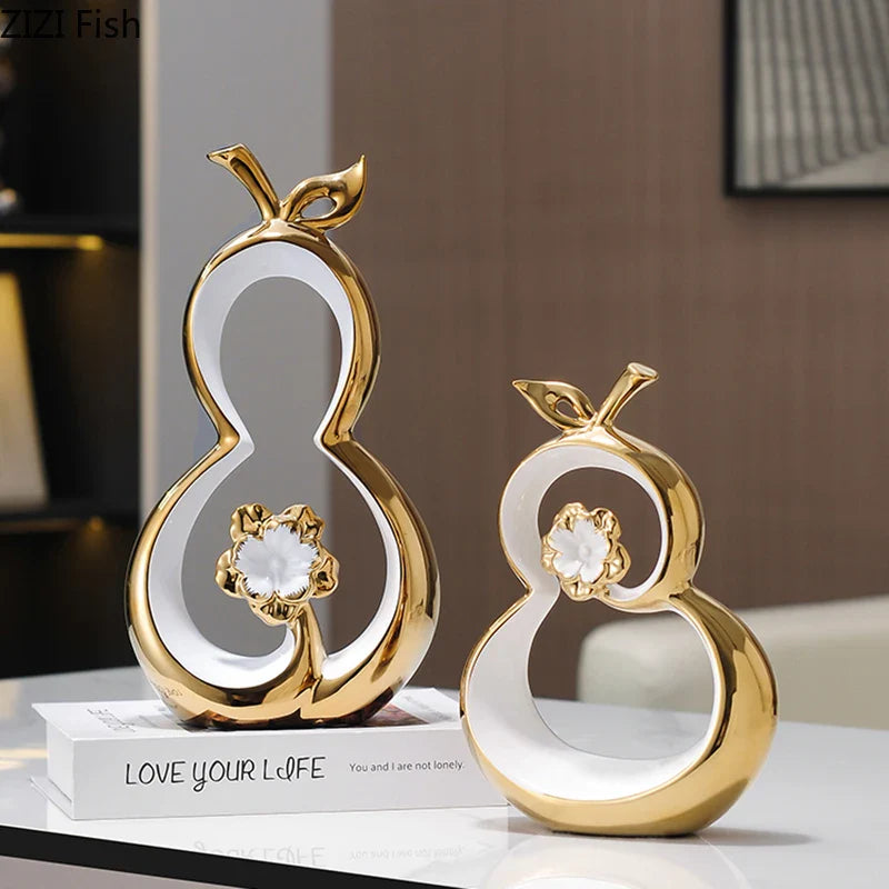 Afralia™ Golden Gourd Ceramic Sculpture Desk Decoration Modern Room Aesthetic Decor